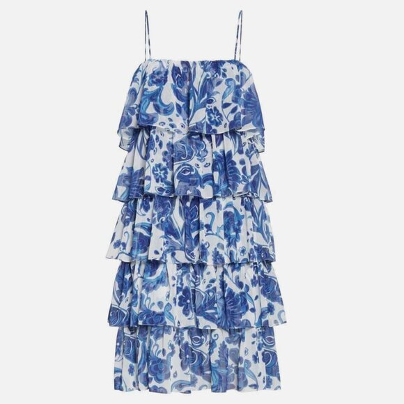 Caroline Constas Blue Floral Print Tiered Ruffle Dress - Picture 6 of 6